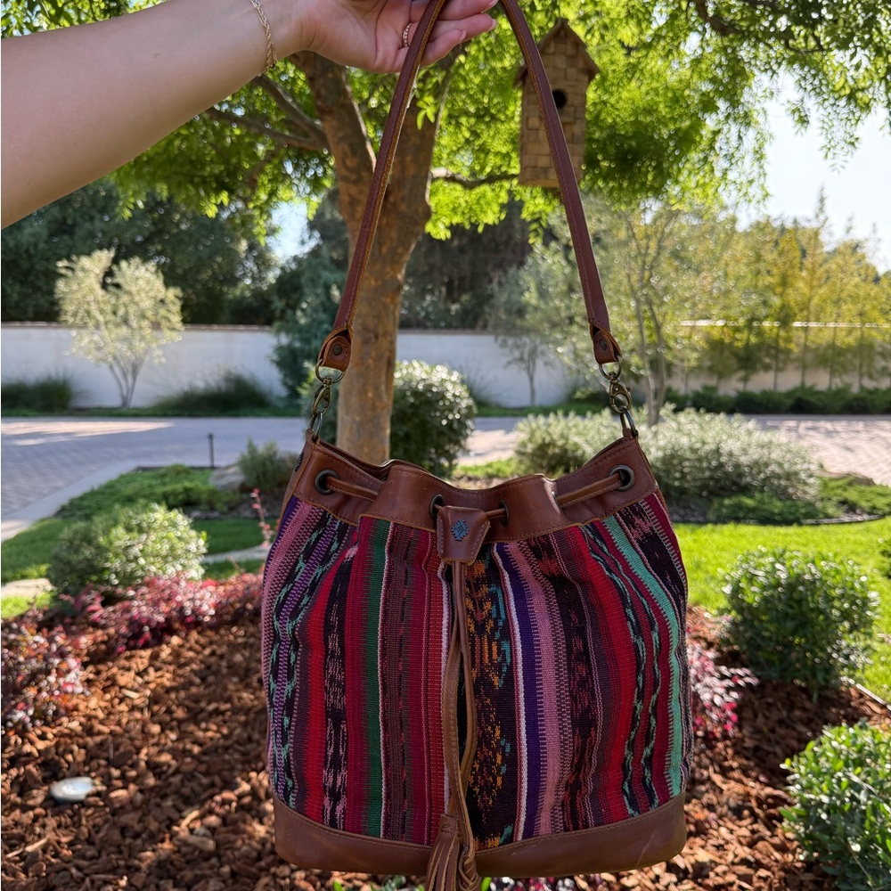Nena & Co Red and Green Shoulder Bag with Bohemian Stripes